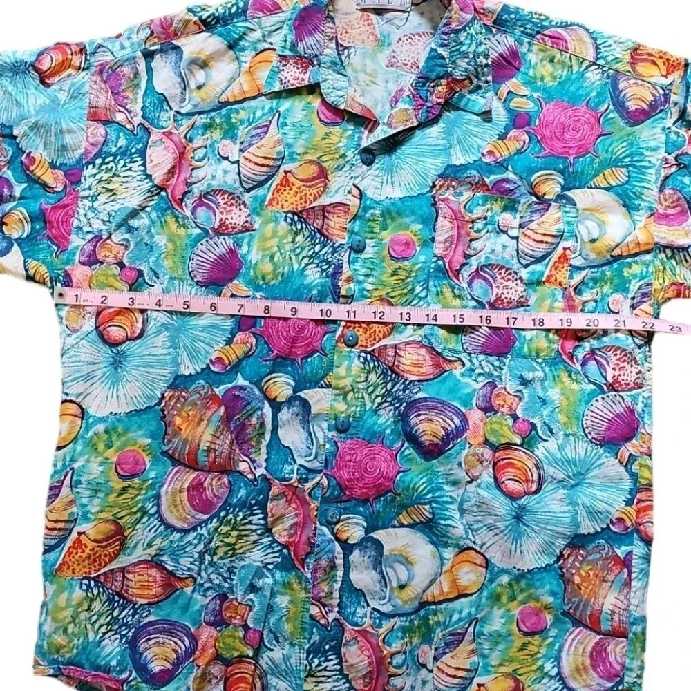 International Male Men’s L Hawaiian Shirt Blue Shell Print 90s Coastal Retro HTF - Picture 5 of 6